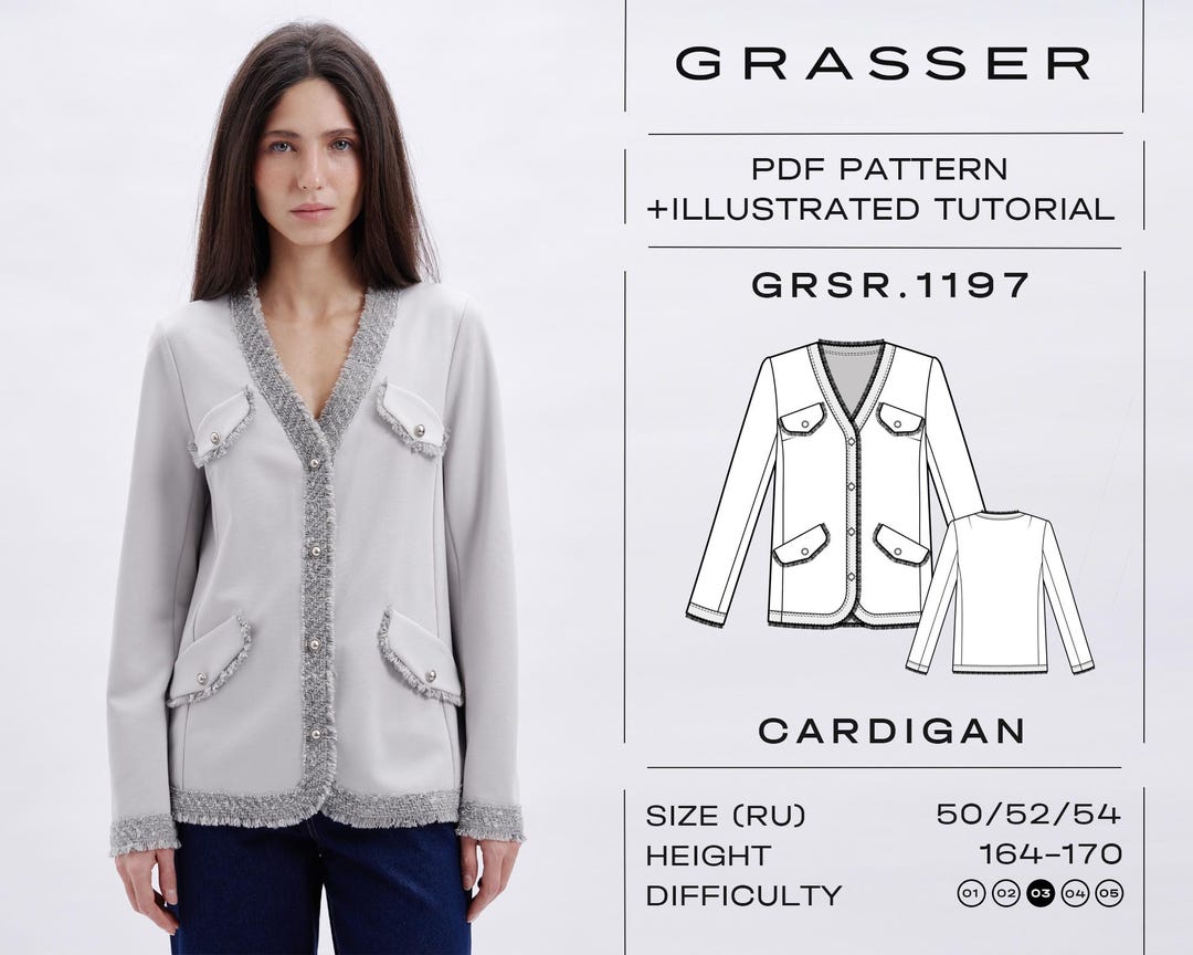 Cardigan Pdf Sewing Pattern for Women | Sizes 50 / 52 / 54 (RU) | Model ...
