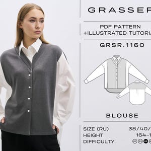 Blouse pdf sewing pattern for women | sizes 38 / 40 / 42 (RU) | model No.1160
