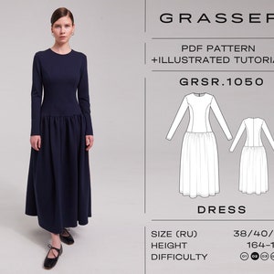 Jersey dress pdf sewing pattern with tutorial | sizes 38 / 40 / 42 (RU) | model No. 1050