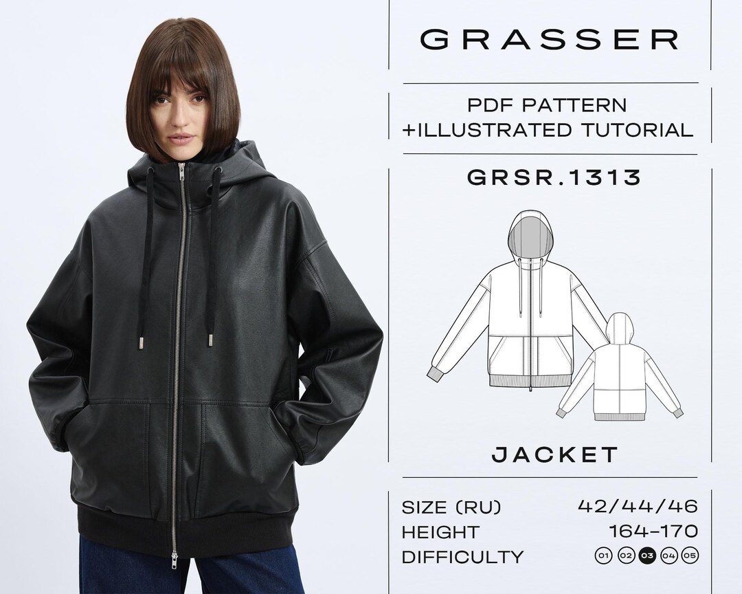 Leather Jacket Sewing Pattern PDF | Sizes 42 / 44 / 46 (RU) | Grasser ...