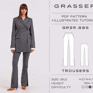 Trousers pdf sewing pattern for women sizes 42 / 44 / 46 (RU) | model No. 885