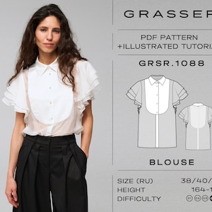 Blouse pdf sewing pattern for women | sizes 38 / 40 / 42 (RU) | model No. 1088