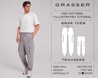 Pants pdf sewing pattern for men | sizes 48 / 50 / 52 (RU) | model No. 1059