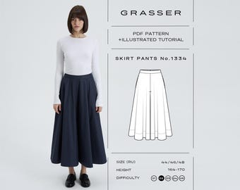 Wide Leg Pants Sewing Pattern No.1334 | Circle Skirt Trousers | Flared Culottes PDF | Sizes 44 / 46 / 48 (RU)