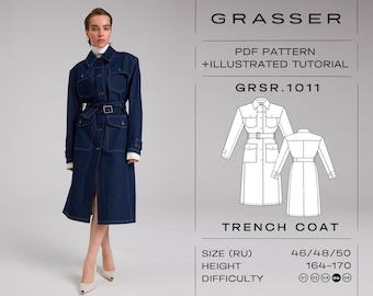 Trench coat sewing pattern with tutorial sizes 46 / 48 / 50 (RU) | model No.1011