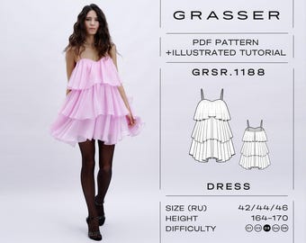 Tiered Ruffle Mini Dress Sewing Pattern No. 1188 | sizes 42 / 44 / 46 (RU)