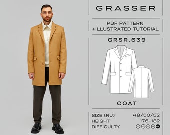 Herren Einreiher Mantel PDF Schnittmuster | Größen 48 / 50 / 52 (RU) | Muster Nr.639 | Digital Download DIY Jacke