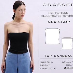 Naaipatroon bandeautop pdf | Zelfgemaakte strapless top | Patroon tubetop voor beginners | Maten 42 / 44 / 46 (RU) | Patroonnr. 1237