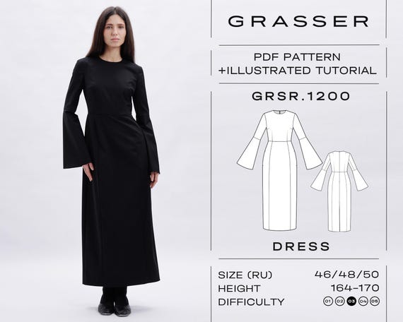 Flounce Sleeve Dress Pdf Sewing Pattern No. 1200 Sizes 46 / 48 / 50 (RU) -  Etsy Israel