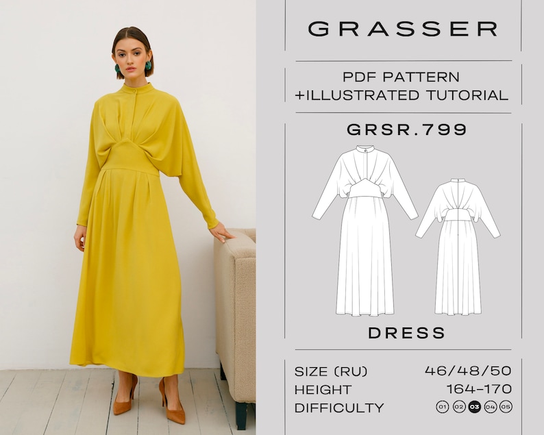 Dress Pdf Sewing Pattern With Tutorial Sizes 46 / 48 / 50 Etsy