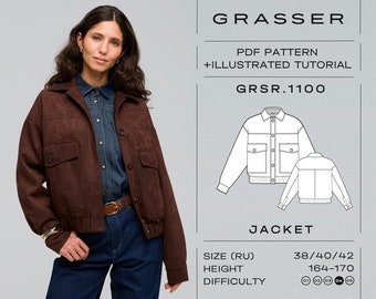 Bomber jacket pdf sewing pattern for women | sizes 38 / 40 / 42 (RU) | model No. 1100