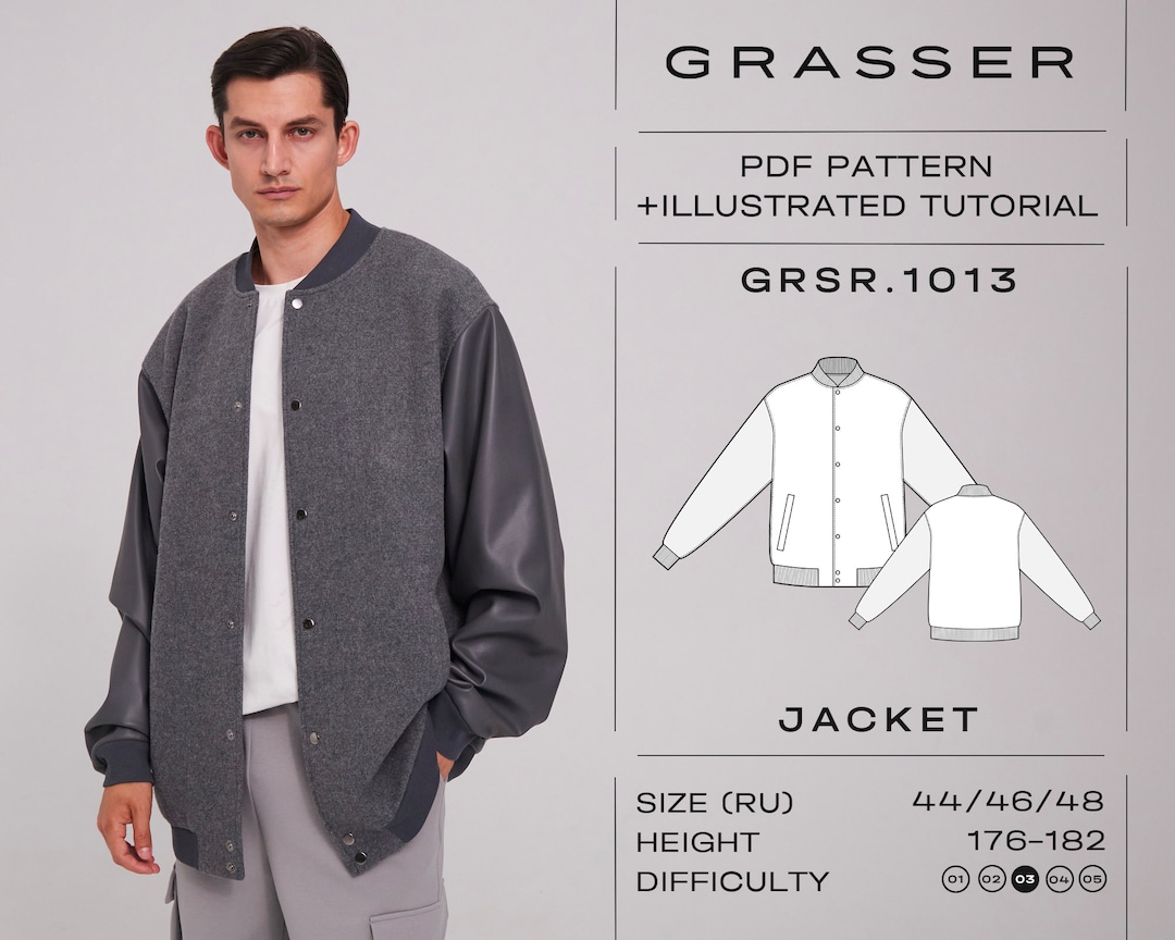 Varsity Jacket Pdf Sewing Pattern for Men | Sizes 44 / 46