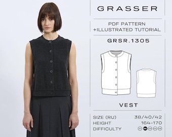 Vest Sewing Pattern PDF | Sizes 38 / 40 / 42 (RU) | Grasser Pattern No. 1305