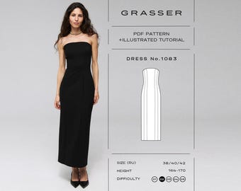 Naaipatroon strapless tubejurk pdf | Maten 38 / 40 / 42 (RU) | Grasserpatroon nr. 1083