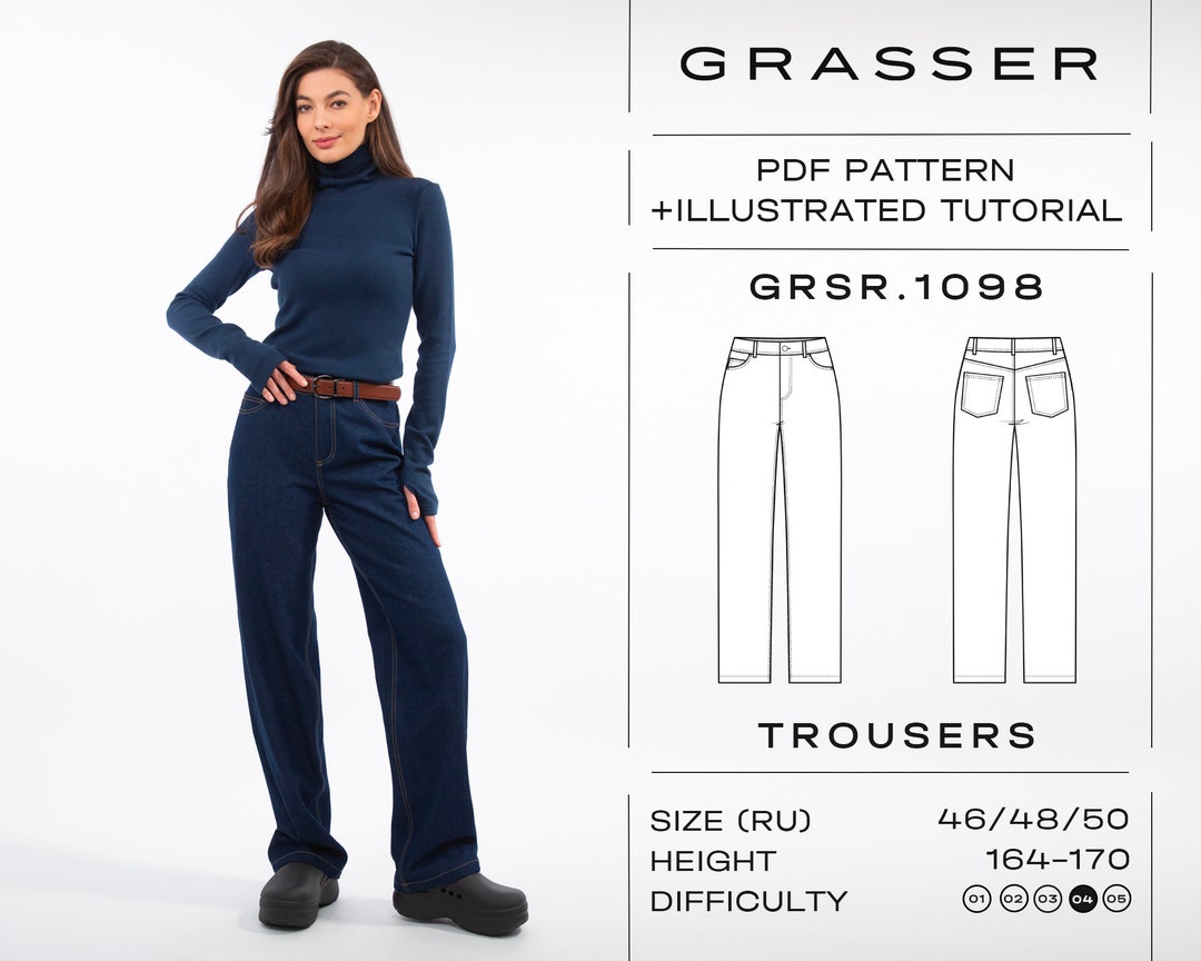 Cartamodello pdf per pantaloni jeans taglie 46 48 50 (RU