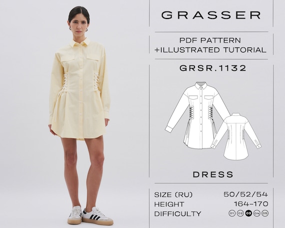 Lace-Up Dress Sewing Pattern PDF | Sizes 50 / 52 / 54 (RU) | Grasser Pattern No. 1132