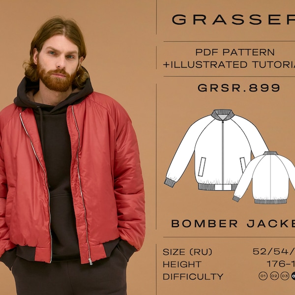 Men's bomber jacket pdf sewing pattern | sizes 52 / 54 / 56 (RU) | model No. 899
