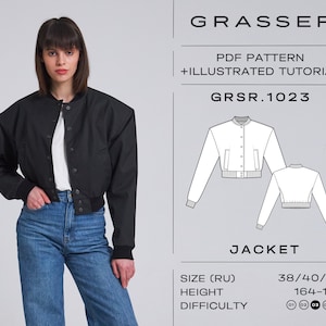 Bomber jacket pdf sewing pattern with tutorial | sizes 38 / 40 / 42 (RU) | model No.1023