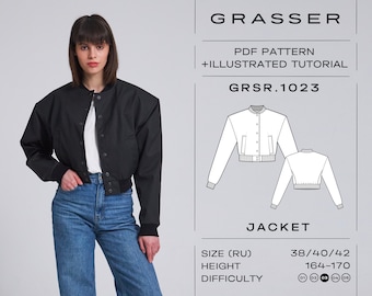 Bomber jacket pdf sewing pattern with tutorial | sizes 38 / 40 / 42 (RU) | model No.1023