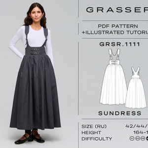 Overall dress pdf sewing pattern for women | sizes 42 / 44 / 46 (RU) | model No. 1111