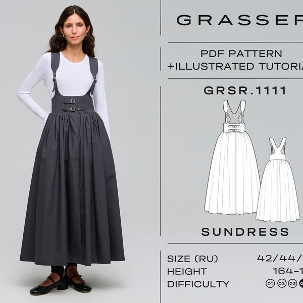 Patron de couture pdf pour robe salopette pour femme | tailles 42 / 44 / 46 (RU) | modèle n° 1111