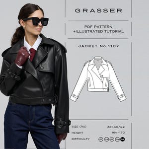 Cropped Biker Jacket Sewing Pattern PDF | Leather Moto Jacket | Sizes 38 / 40 / 42 (RU) | Grasser Pattern No. 1107