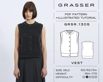 Vest Sewing Pattern PDF | Sizes 50  / 52 / 54 (RU) | Grasser Pattern No. 1305