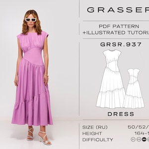 Dress pdf sewing pattern with tutorial | sizes 50 / 52 / 54 (RU) | model No. 937