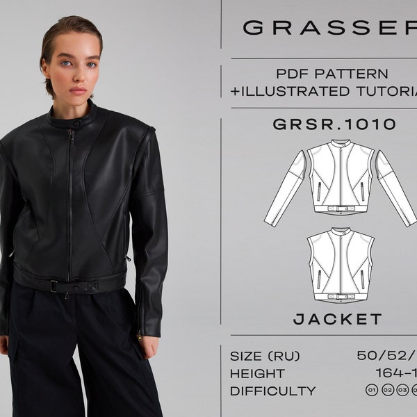 Leather jacket pdf sewing pattern for women | sizes 50 / 52 / 54 (RU) | model No. 1010
