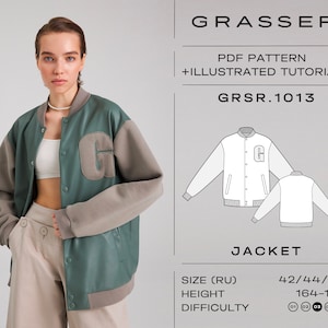Varsity jacket pdf sewing pattern for women | sizes 42 / 44 / 46 (RU) | model No.1013