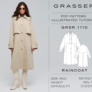 Raincoat pdf sewing pattern for women sizes 50 / 52 / 54 (RU) | model No.1110