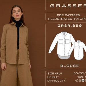 Blouse pdf sewing pattern for women sizes 50 / 52 / 54 (RU) | model No. 859