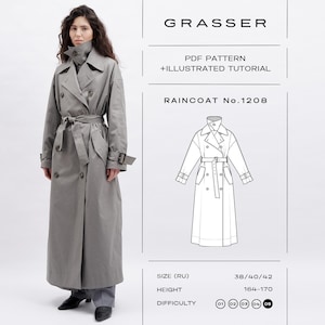 Mönster för trenchcoat PDF | Storlekar 38 / 40 / 42 (RU) | Grasser-mönster nr 1208
