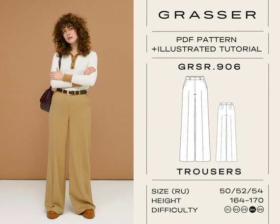Straight Leg Trousers Sewing Pattern PDF | Sizes 50 / 52 / 54 (RU) | Model No. 906