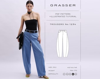 Balloon Jeans Sewing Pattern PDF | Barrel Pants DIY | Women's Trousers Digital Pattern | Sizes 42 / 44 / 46 (RU) | Model No. 1234