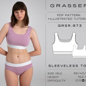 Crop Top Sewing Pattern PDF | Sports Bra DIY | Lingerie Digital Pattern | Sizes 38 / 40 / 42 (RU) | model No.973