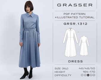 Dress Sewing Pattern PDF | Sizes 46 / 48 / 50 (RU) | Grasser Pattern No. 1312