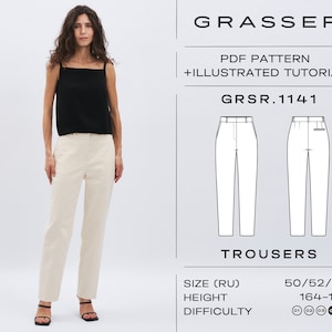 Slim fit trousers pdf sewing pattern for women sizes 50 / 52 / 54 (RU) | model No. 1141