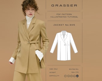 Suit Jacket Sewing Pattern No. 905 | Wrap Blazer PDF | Sizes 50 / 52 / 54 (RU)