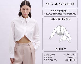 Shirt Sewing Pattern PDF | Crop Top Digital Pattern | Sizes 38 / 40 / 42 (RU) | Model No. 1246