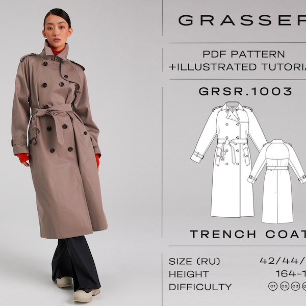 Patron de couture trench-coat femme tailles 42 / 44 / 46 (RU) | modèle n ° 1003