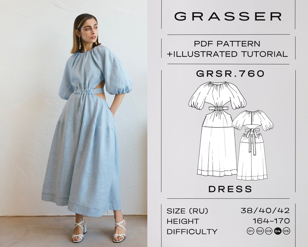 Dress Pdf Sewing Pattern With Tutorial Sizes 38 / 40 / 42 RU Model No