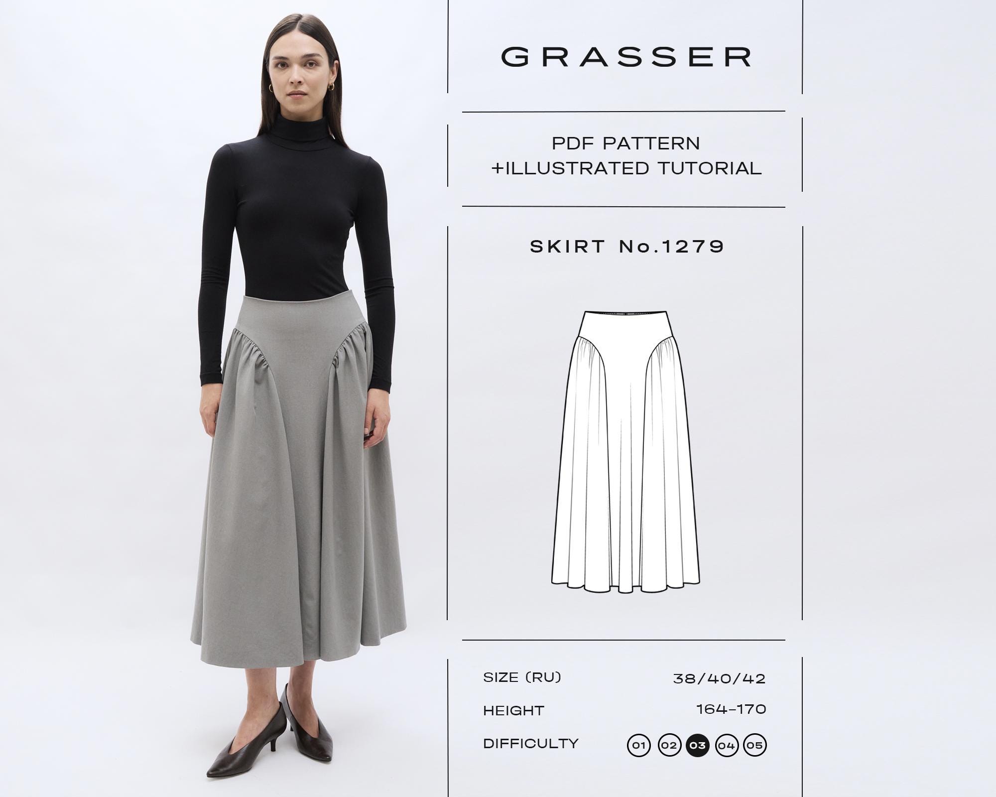 Skirt Sewing Pattern PDF | Gathered Skirt With Curved Yoke DIY