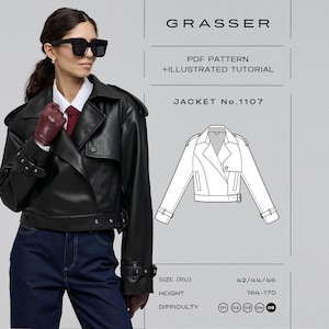 Cropped Biker Jacket Sewing Pattern PDF | Leather Moto Jacket | Sizes 42 / 44 / 46 (RU) | Grasser Pattern No. 1107