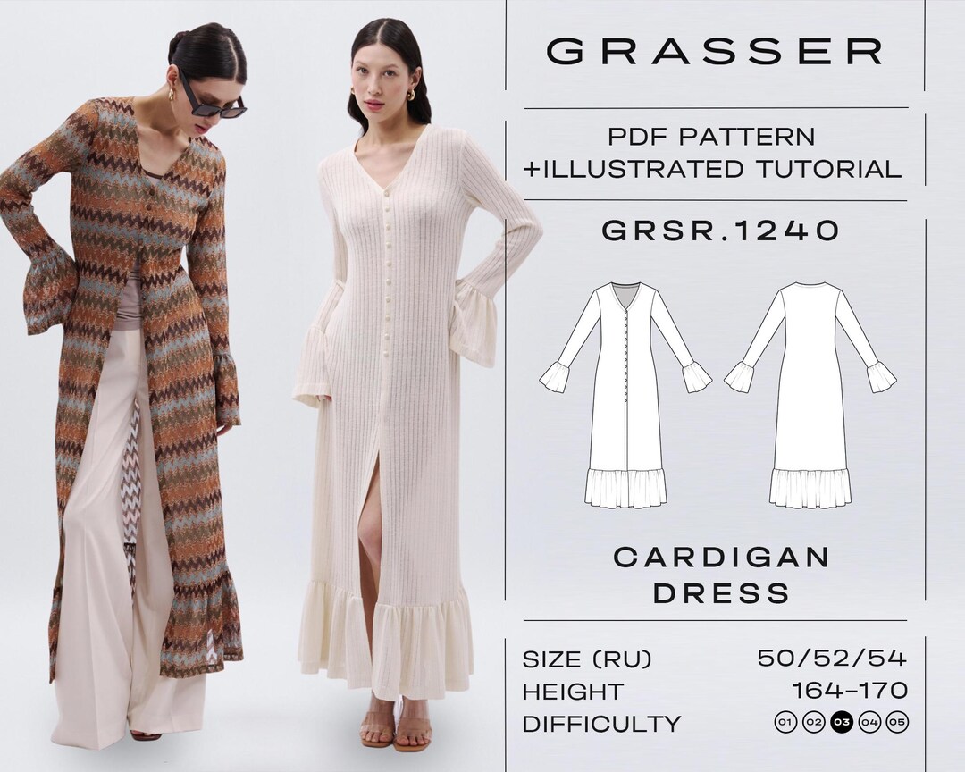 Maxi Cardigan Sewing Pattern PDF | Dress Digital Pattern | Sizes 50 ...