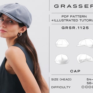 Newsboy cap pdf sewing pattern sizes 54-56 / 56-58 | model No. 1125