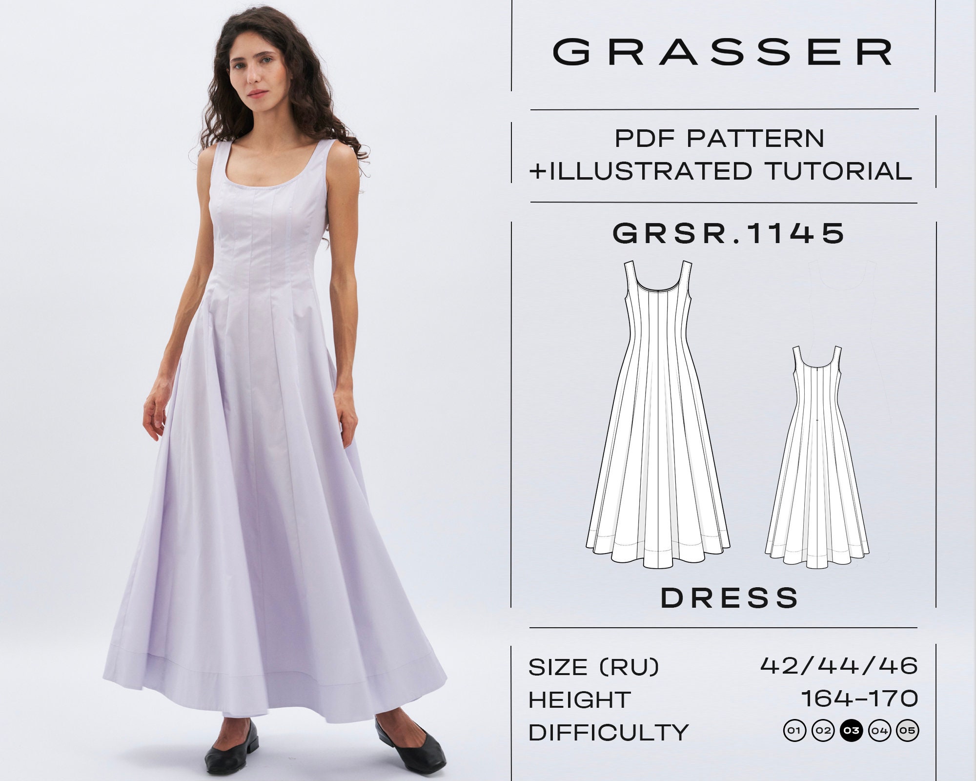 Princess Seams Dress Pdf Sewing Pattern for Women | Sizes 42
