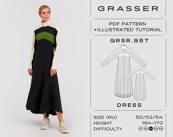 Dress pdf sewing pattern No. 957 sizes 50 / 52 / 54 (RU)