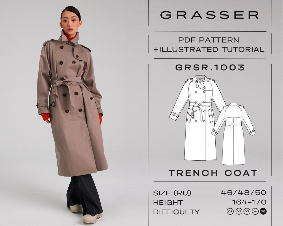 Trench Coat Sewing Pattern for Women Sizes 46 / 48 / 50 (RU
