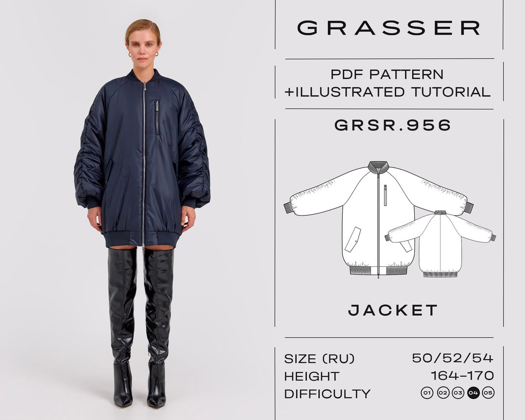 Bomber Jacket Pdf Sewing Pattern for Women Sizes 50 / 52 / 54 (RU ...